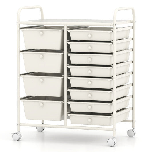 Costway 12-Drawer Utility Rolling Cart with Drawers Multi-Use Storage-White W2B