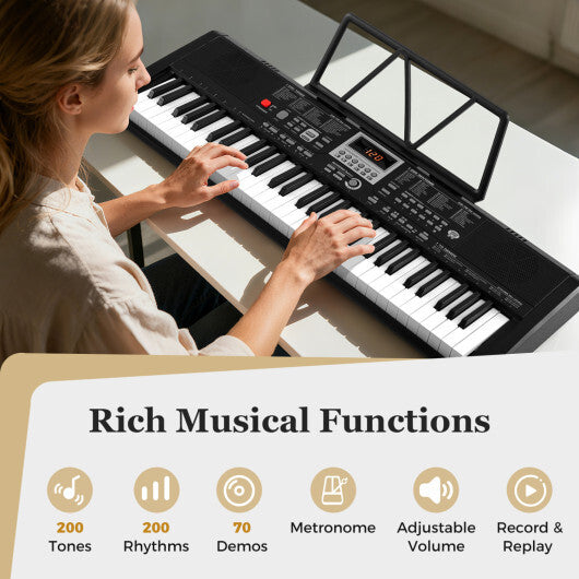 Costway 61 Keys Portable Keyboard for Beginners Electric Piano Keyboard Kit with 200 Rhythms and 200 Tones-Black W2B