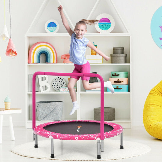 Costway 36 Inch Kids Trampoline Mini Rebounder with Full Covered Handrail-Pink W2B