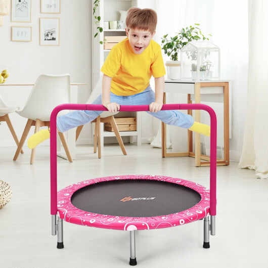 Costway 36 Inch Kids Trampoline Mini Rebounder with Full Covered Handrail-Pink W2B