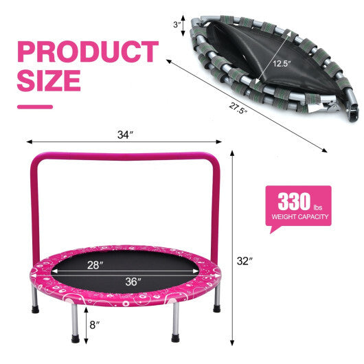 Costway 36 Inch Kids Trampoline Mini Rebounder with Full Covered Handrail-Pink W2B