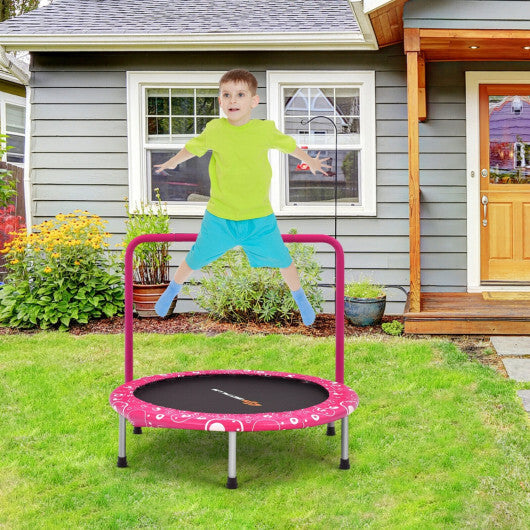 Costway 36 Inch Kids Trampoline Mini Rebounder with Full Covered Handrail-Pink W2B