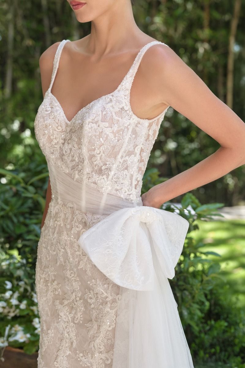 Embroidered Lace Mermaid Bridal Gown with Tulle Bow Train-2