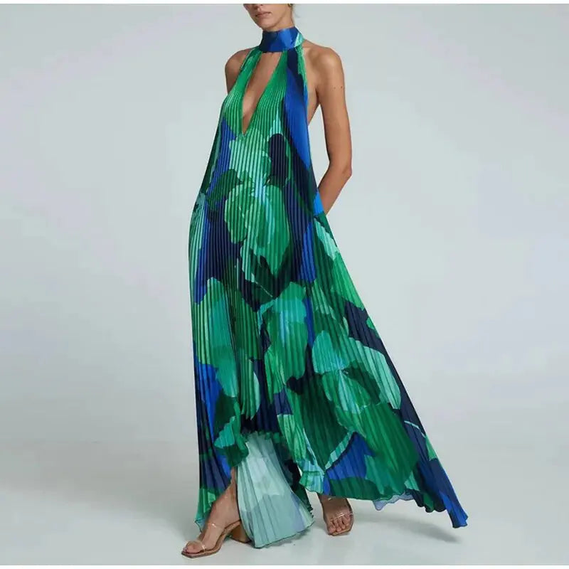 Elegant V-Neck Print Long Sleeve Dress For Women