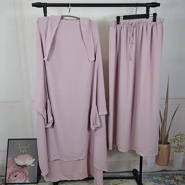 Women's 2-Piece Jilbab Set: Muslim Prayer Garment with Long Khimar and Niqab - Ramadan Abaya Dress