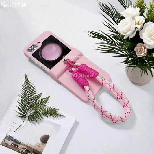 Weave Wristband Strap Hinge Case for Samsung Galaxy Z Flip 3 4 5 6 - Comfortable Protective Cover with Secure Grip for Zflip5 Flip6 Phones W2B