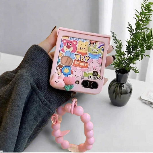 Cute Rabbit Bracelet Hinge Case for Samsung Galaxy Z Flip 3 4 5 6 - Stylish Protective Cover with Secure Chain Grip for Zflip5 Zflip6 W2B