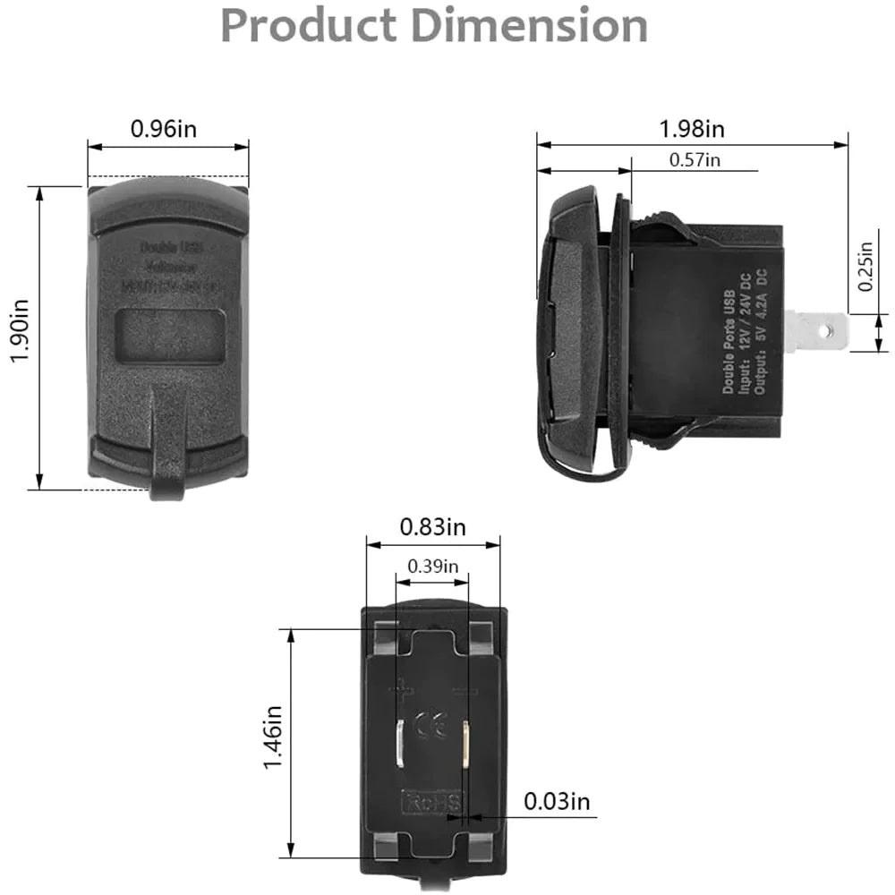 12V Dual USB Charger Socket LED Voltage Voltmeter Rocker Switch Panel Car Boat