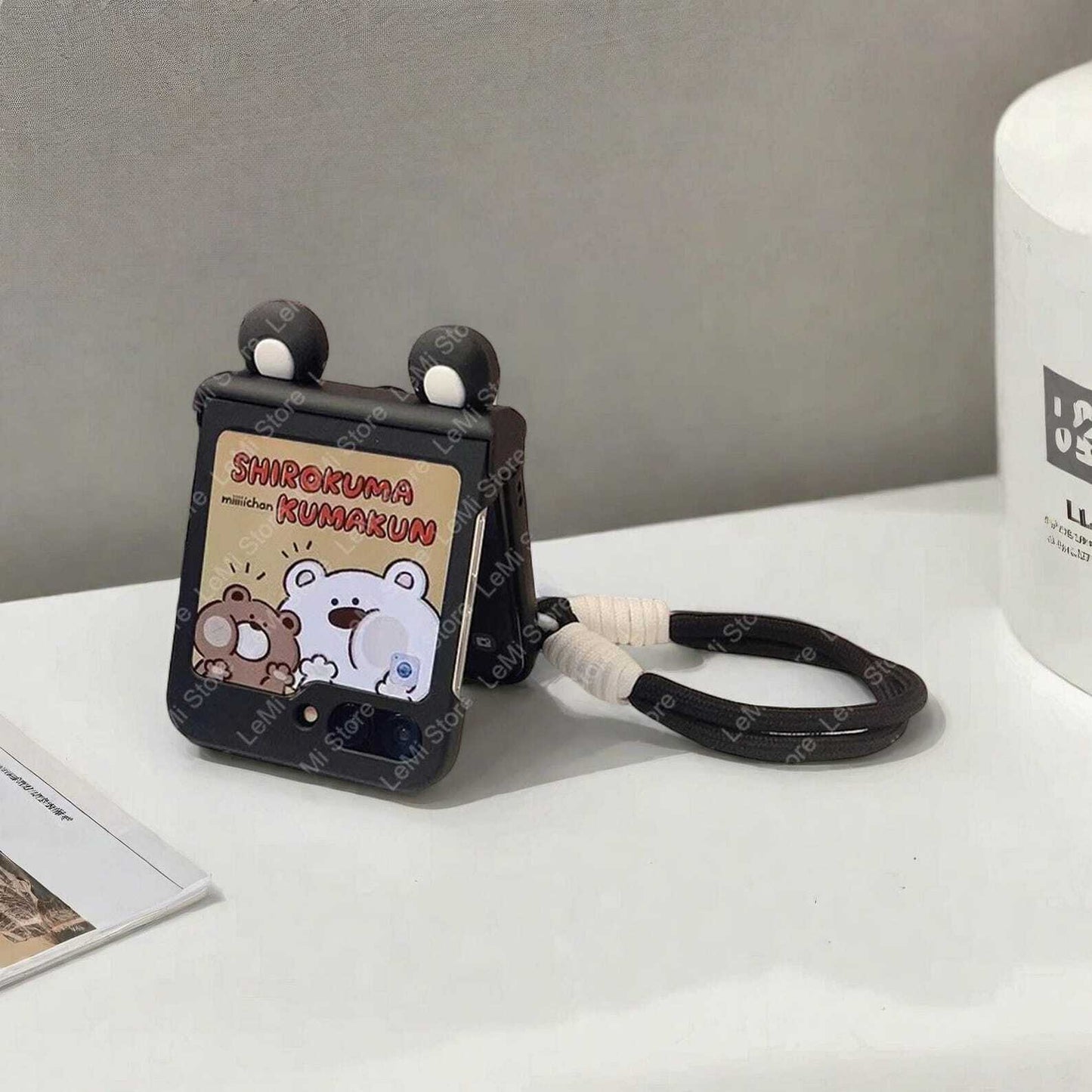 Adorable Ears Hand Strap Case for Samsung Galaxy Z Flip 3 4 5 6 | Hinge Protection with Cute Design and Wrist Strap W2B