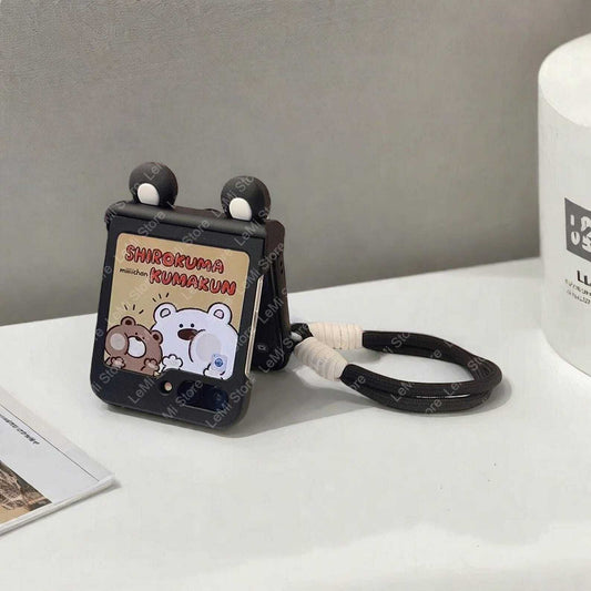 Adorable Ears Hand Strap Case for Samsung Galaxy Z Flip 3 4 5 6 | Hinge Protection with Cute Design and Wrist Strap W2B