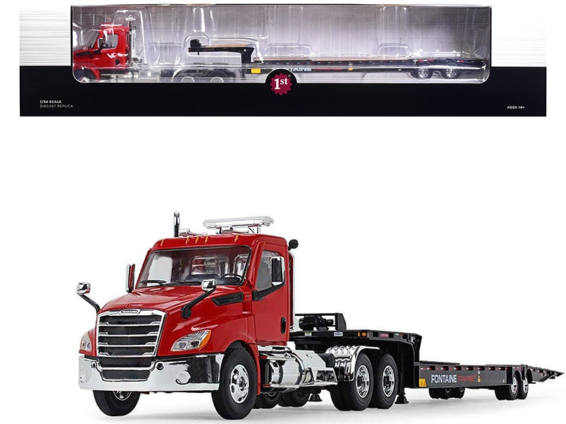 2018 Freightliner Cascadia Day Cab with Fontaine Traverse HT Hydraulic Tail Trailer Red and Black 1/34 Diecast Model by First Gear