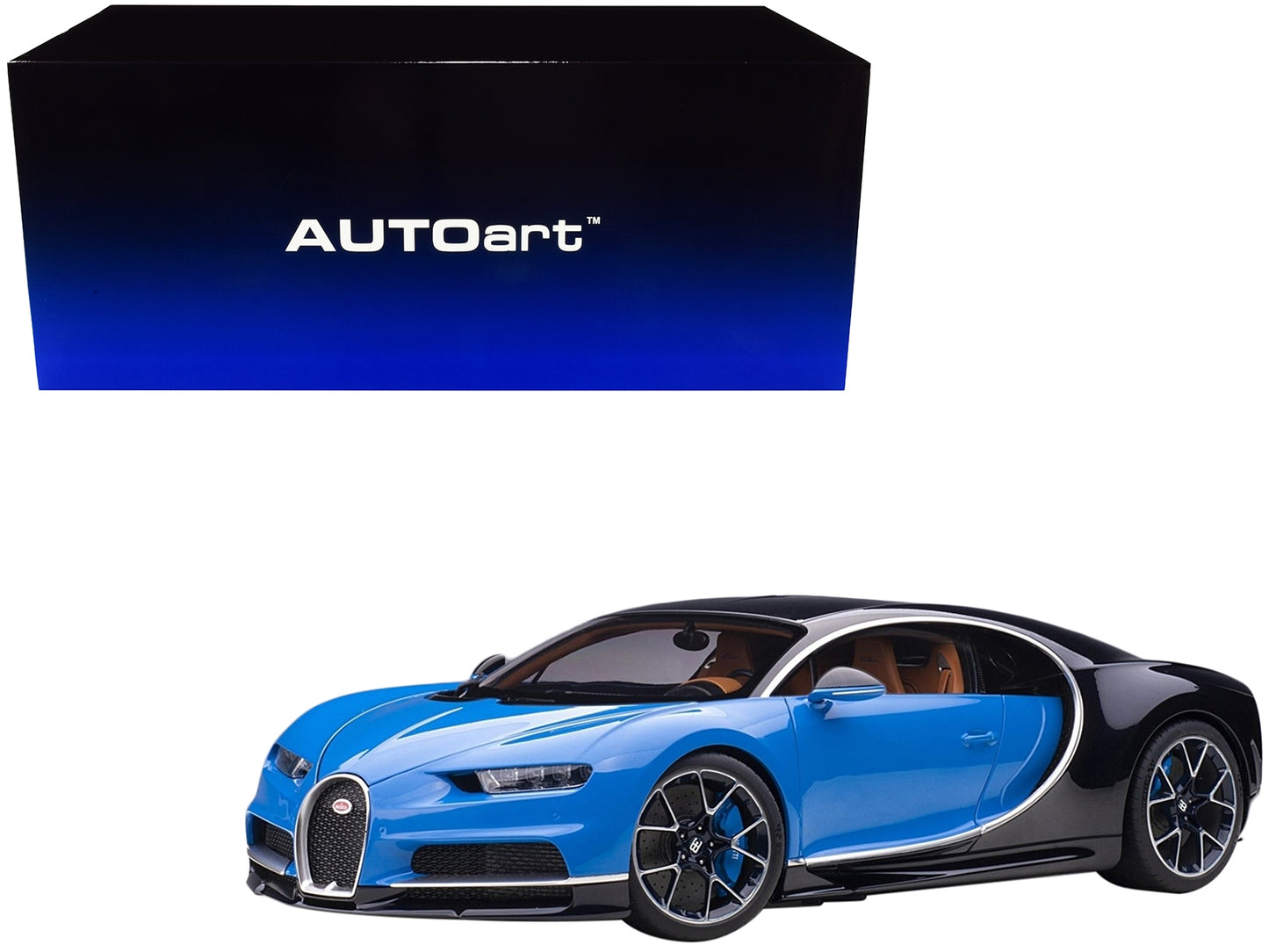 Bugatti Chiron French Racing Blue and Atlantic Blue 1/12 Model Car by Autoart