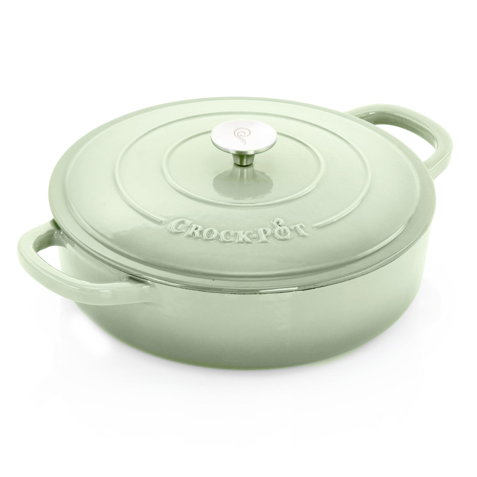 Crock Pot Artisan 5 Quart Round Enameled Cast Iron Braiser Pan with Self Basting Lid in Pistachio Green W2B