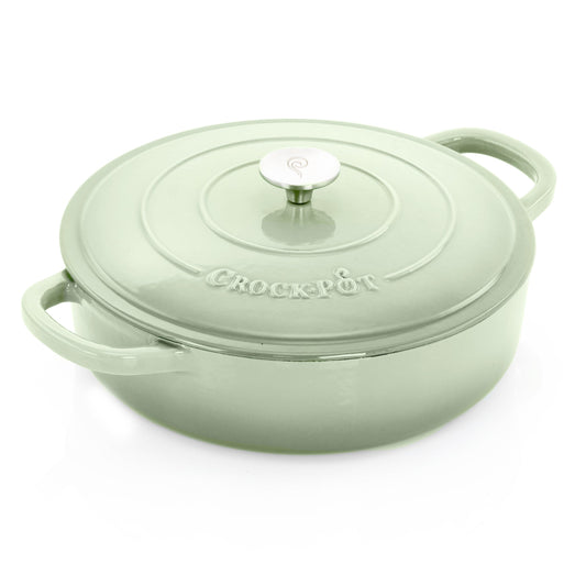 Crock Pot Artisan 5 Quart Round Enameled Cast Iron Braiser Pan with Self Basting Lid in Pistachio Green W2B