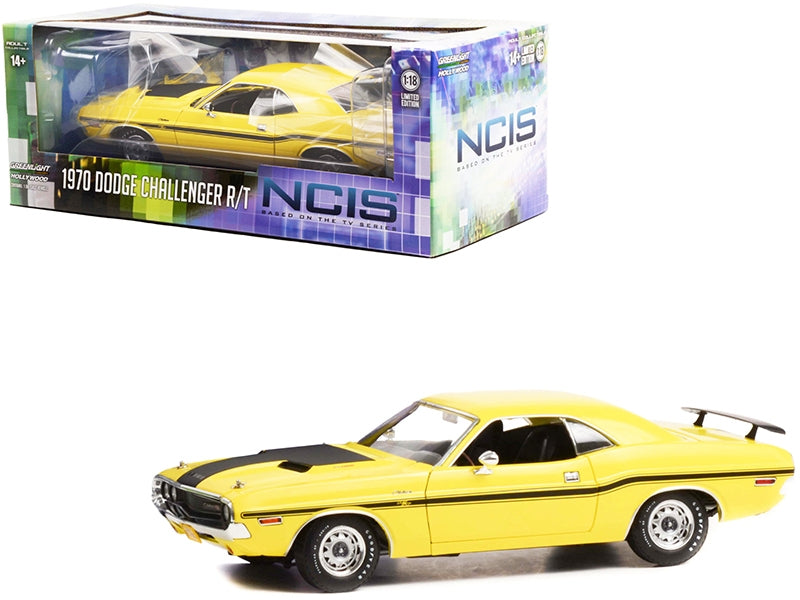 1970 Dodge Challenger R/T Yellow with Matt Black Stripes "NCIS" (2003) TV Series 1/18 Diecast Model Car by Greenlight