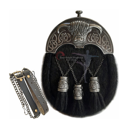 Scottish Kilt Full Dress Sporran Buffalo Seal Skin Cantel Sporran Antique Unique Buffalo.460