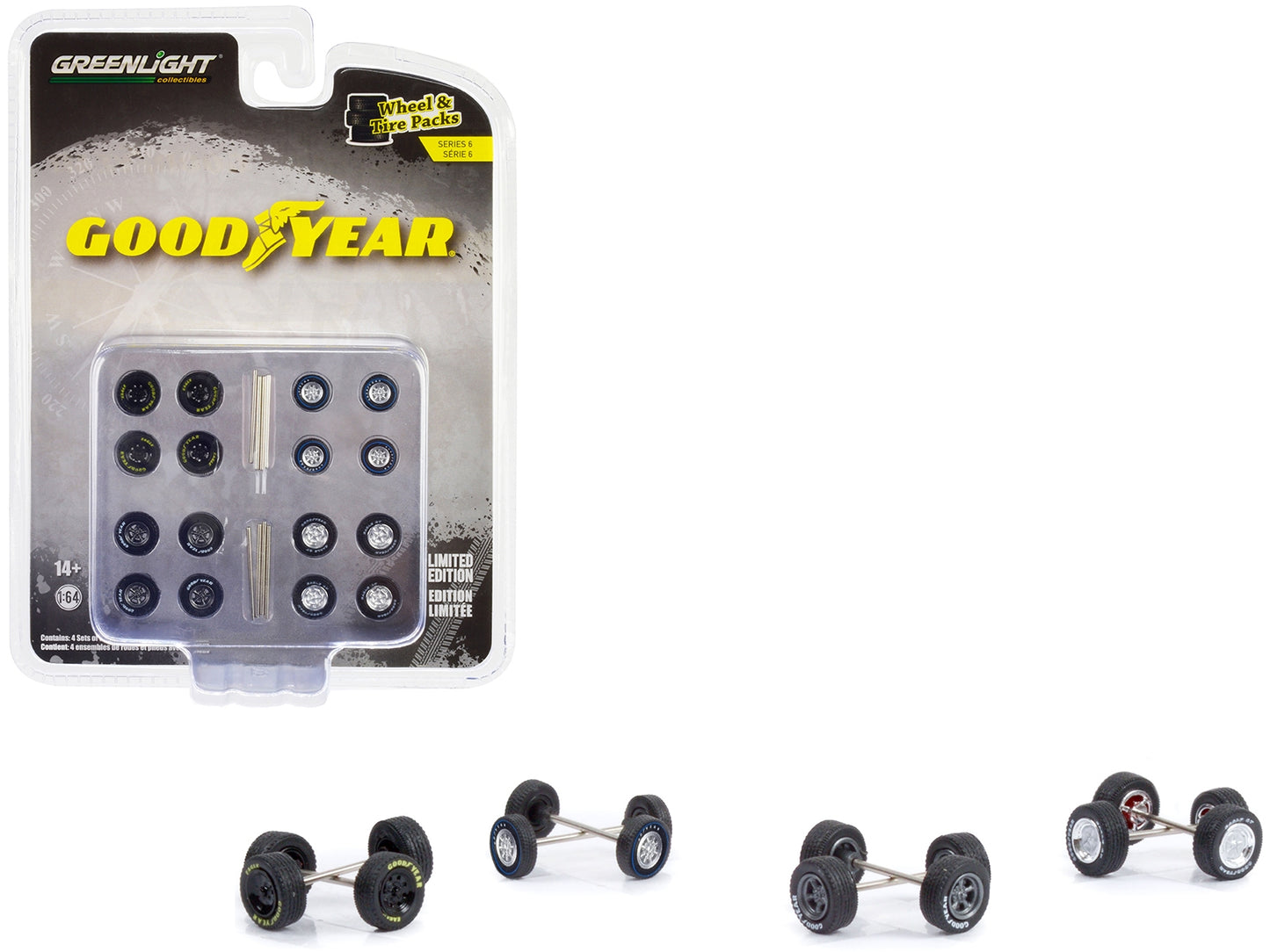 "Goodyear" Wheels and Tires Multipack Set of 24 pieces "Wheel & Tire Packs" Series 6 1/64 Scale Models by Greenlight