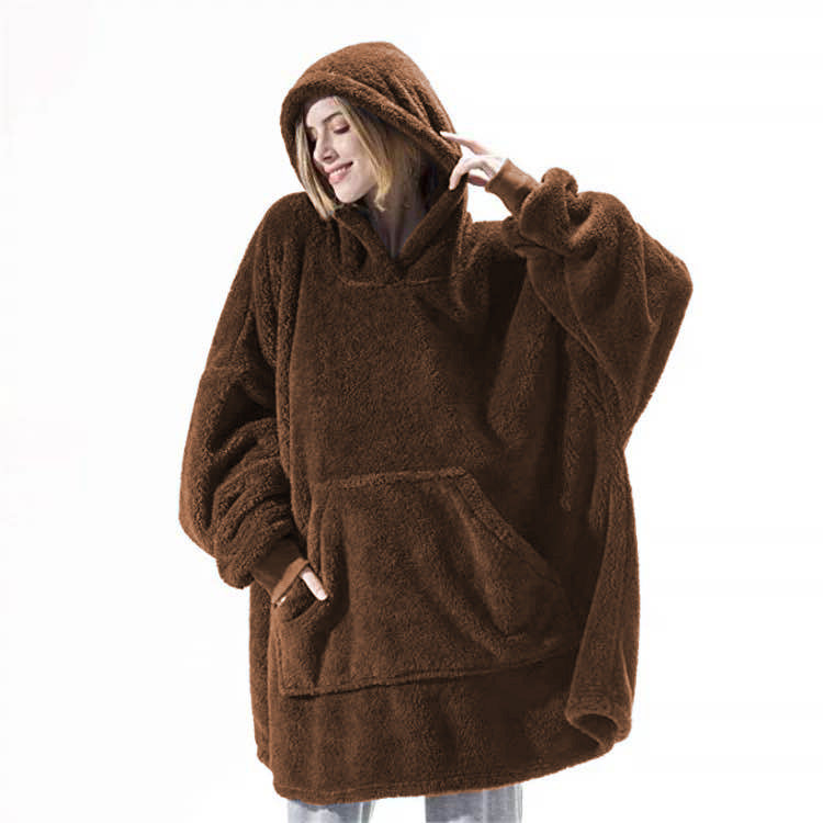 Comfortable Loose Double-Sided Fleece Thicker Wearable Blanket with Handy Pockets