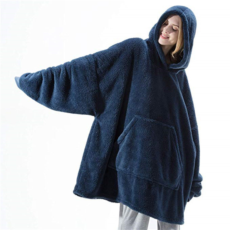Comfortable Loose Double-Sided Fleece Thicker Wearable Blanket with Handy Pockets