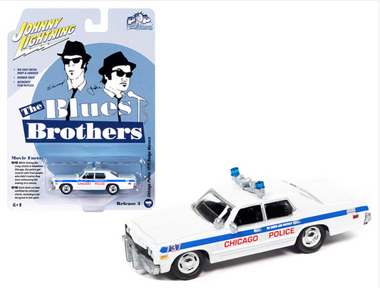 1975 Dodge Monaco White with Blue Stripes "Chicago Police Department" "The Blues Brothers" (1980) Movie "Pop Culture" Series 3 1/64 Diecast Model Car by Johnny Lightning