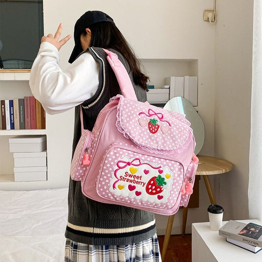 Girl Embroidery Strawberry Backpack