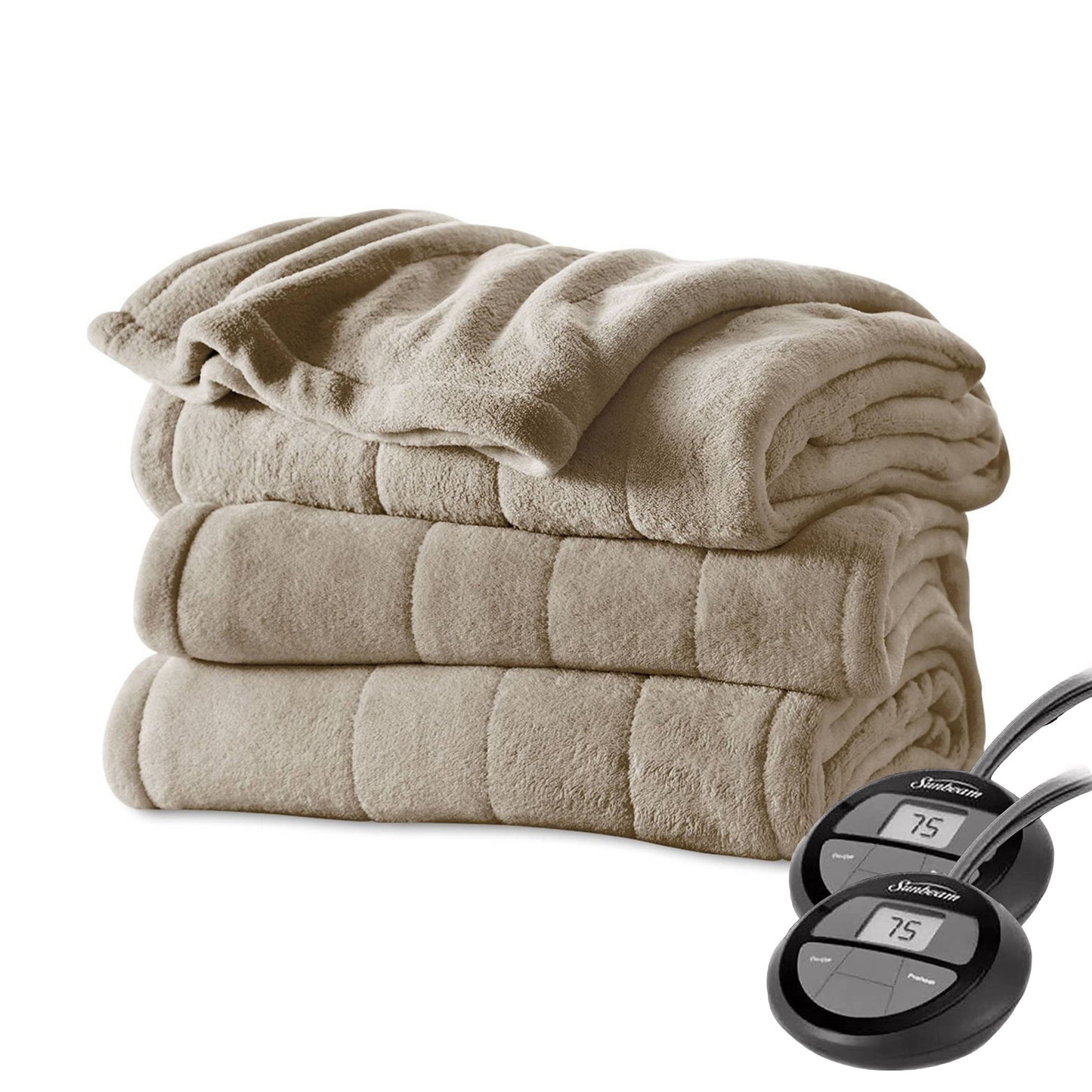 Sunbeam Queen Size Electric Microplush Heated Blanket in Mushroom