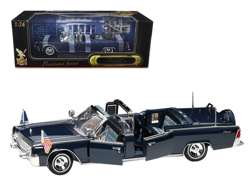 1961 Lincoln X-100 Kennedy Limousine Blue with Flags "Presidential Series" 1/24 Diecast Model Car by Road Signature