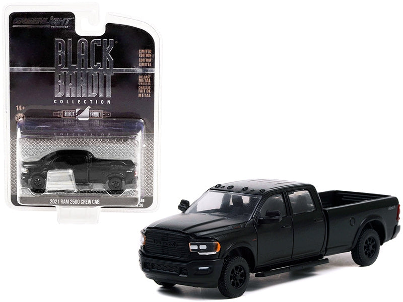2021 RAM 2500 4x4 Crew Cab Pickup Truck Matt Black "Black Bandit" Series 26 1/64 Diecast Model Car by Greenlight