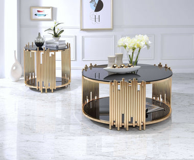 25" X 25" X 22" Black Glass And Gold End Table