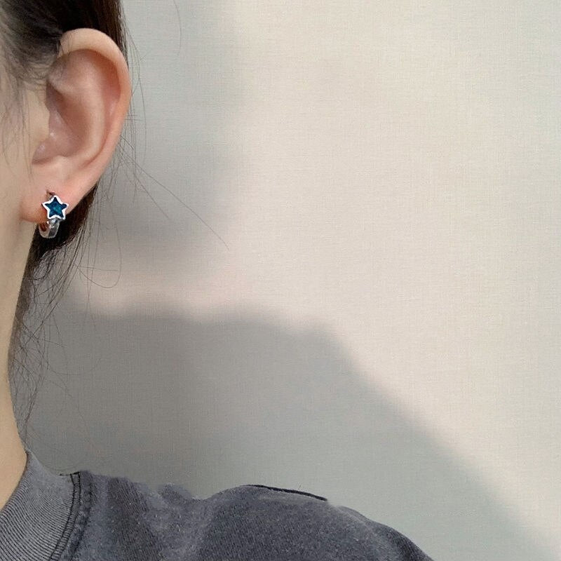 Blue Star Hoop Earrings