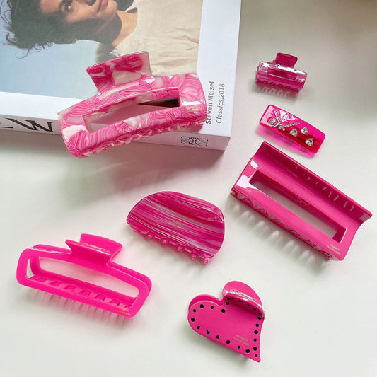 Korean Barbie pink acetic acid acrylic hairpin set with diamond sweet cute grab pin pin hair clip ponytail clip hair accessories