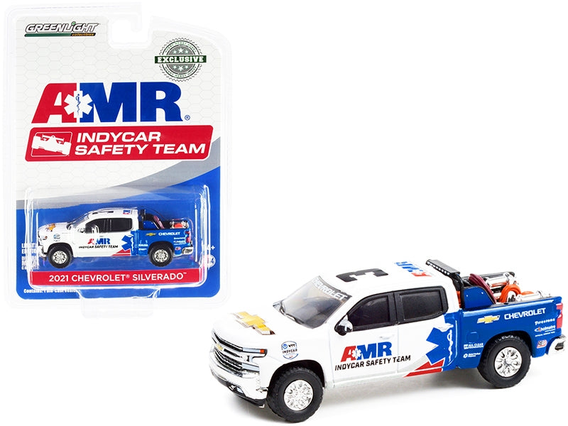 2021 Chevrolet Silverado Pickup Truck "AMR IndyCar Safety Team" with Safety Equipment in Truck Bed "NTT IndyCar Series" (2021) "Hobby Exclusive" 1/64 Diecast Model Car by Greenlight