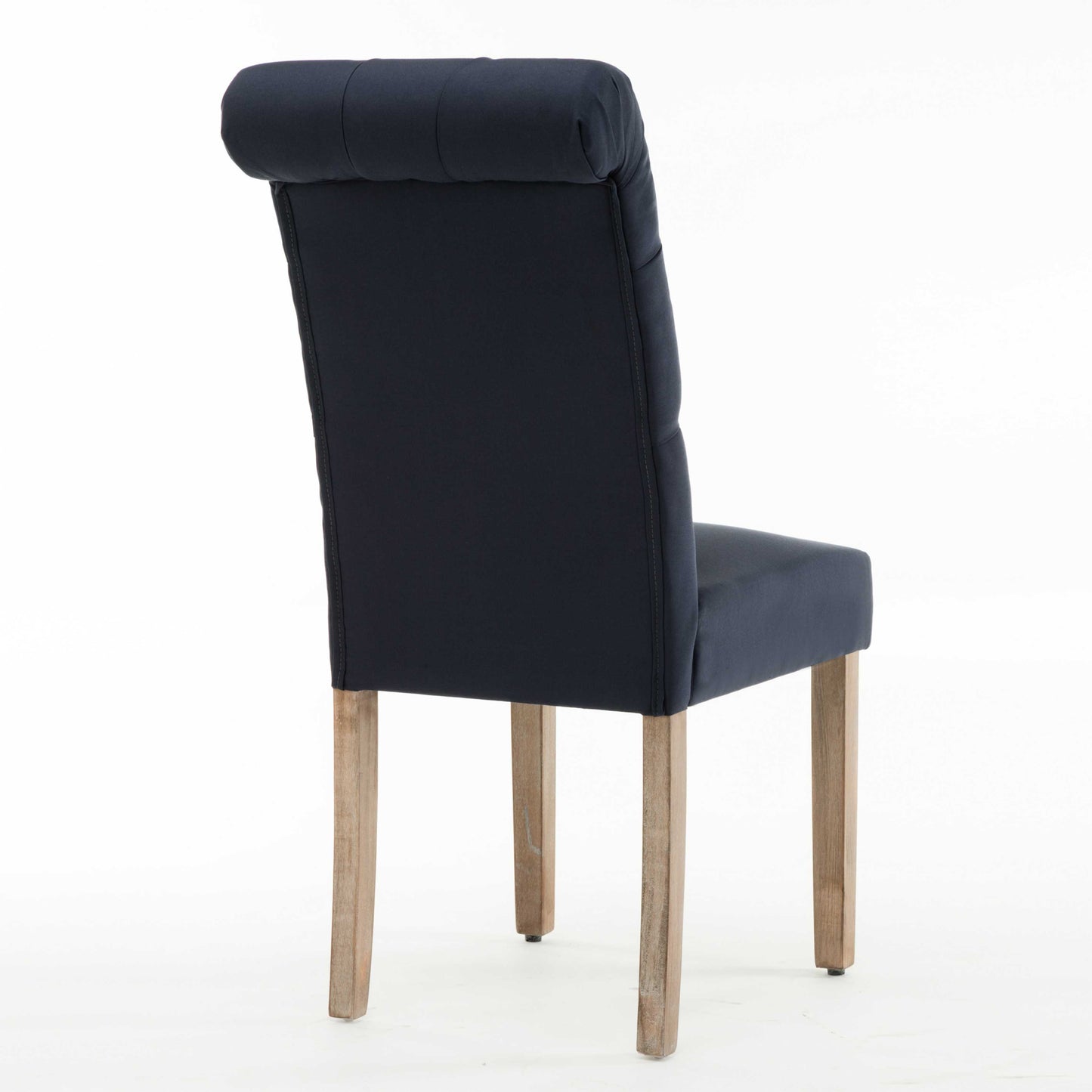 Blue Roll Top Tufted Linen Fabric Modern Dining Chair In A Set Of 2