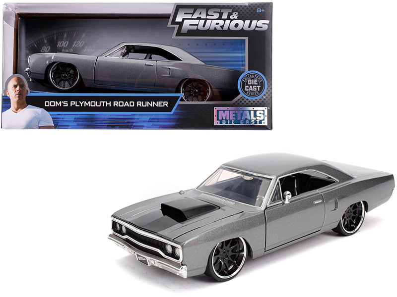 Dom's Plymouth Road Runner Gray Metallic with Black Hood Stripe "Fast & Furious" Movie 1/24 Diecast Model Car by Jada