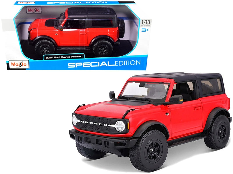 2021 Ford Bronco Wildtrak Red with Black Top "Special Edition" 1/18 Diecast Model Car by Maisto