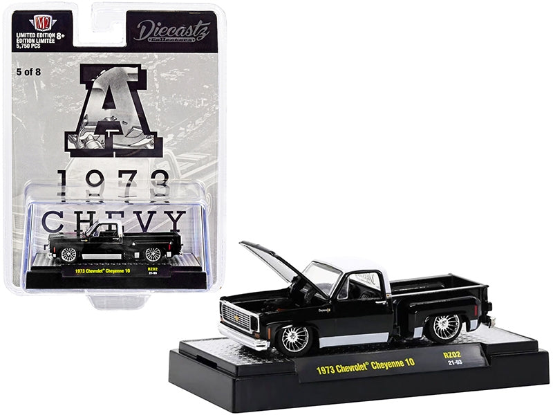 1973 Chevrolet Cheyenne 10 Pickup Truck "A" Black with White Top and Stripes "Diecastz Collectors" "Riverside Show Exclusives" Limited Edition to 5750 pieces Worldwide 1/64 Diecast Mode