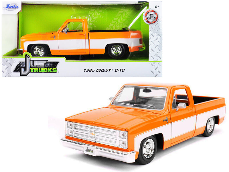 1985 Chevrolet Silverado C-10 Pickup Truck with Stock Wheels Orange and White "Just Trucks" Series 1/24 Diecast Model Car by Jada
