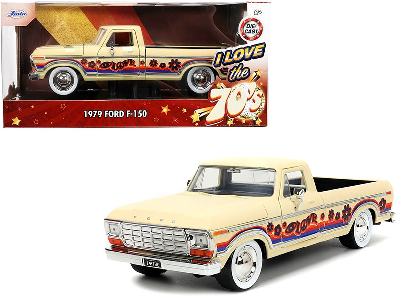 1979 Ford F-150 Pickup Truck Cream with Graphics "I Love the 70's" Series 1/24 Diecast Model Car by Jada
