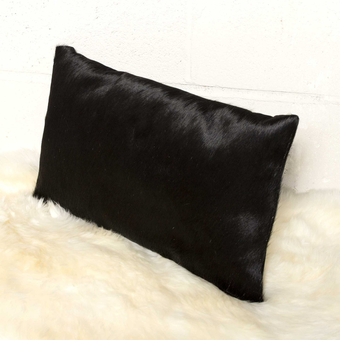 Set of Two 12" X 20" Navy Blue Cowhide Lumbar Throw Pillows
