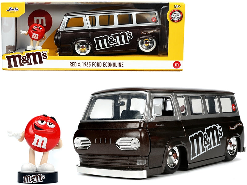 1965 Ford Econoline Bus Brown Metallic and Silver with Red M&M's Diecast Figurine "Hollywood Rides" Series 1/24 Diecast Model Car by Jada