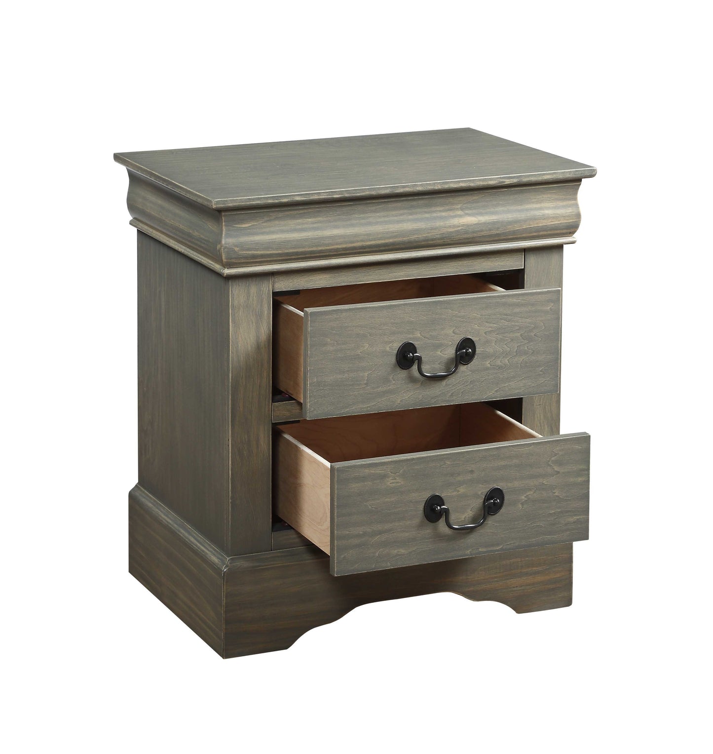 Classic Gray Wash Finish 2 Drawer Wooden Nightstand