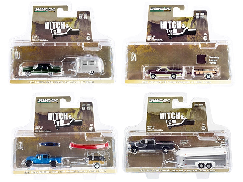 "Hitch & Tow" Set of 4 pieces Series 24 1/64 Diecast Model Cars by Greenlight