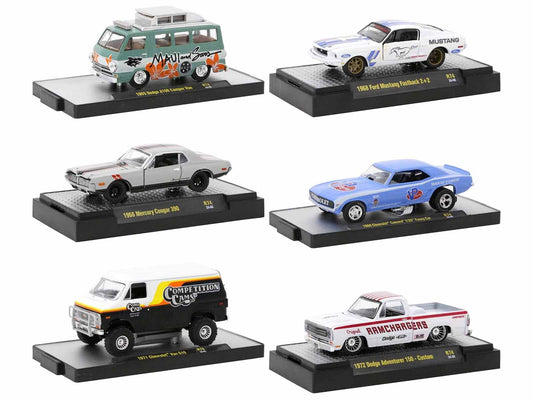 "Auto Meets" Set of 6 Cars IN DISPLAY CASES Release 74 Limited Edition 1/64 Diecast Model Cars by M2 Machines
