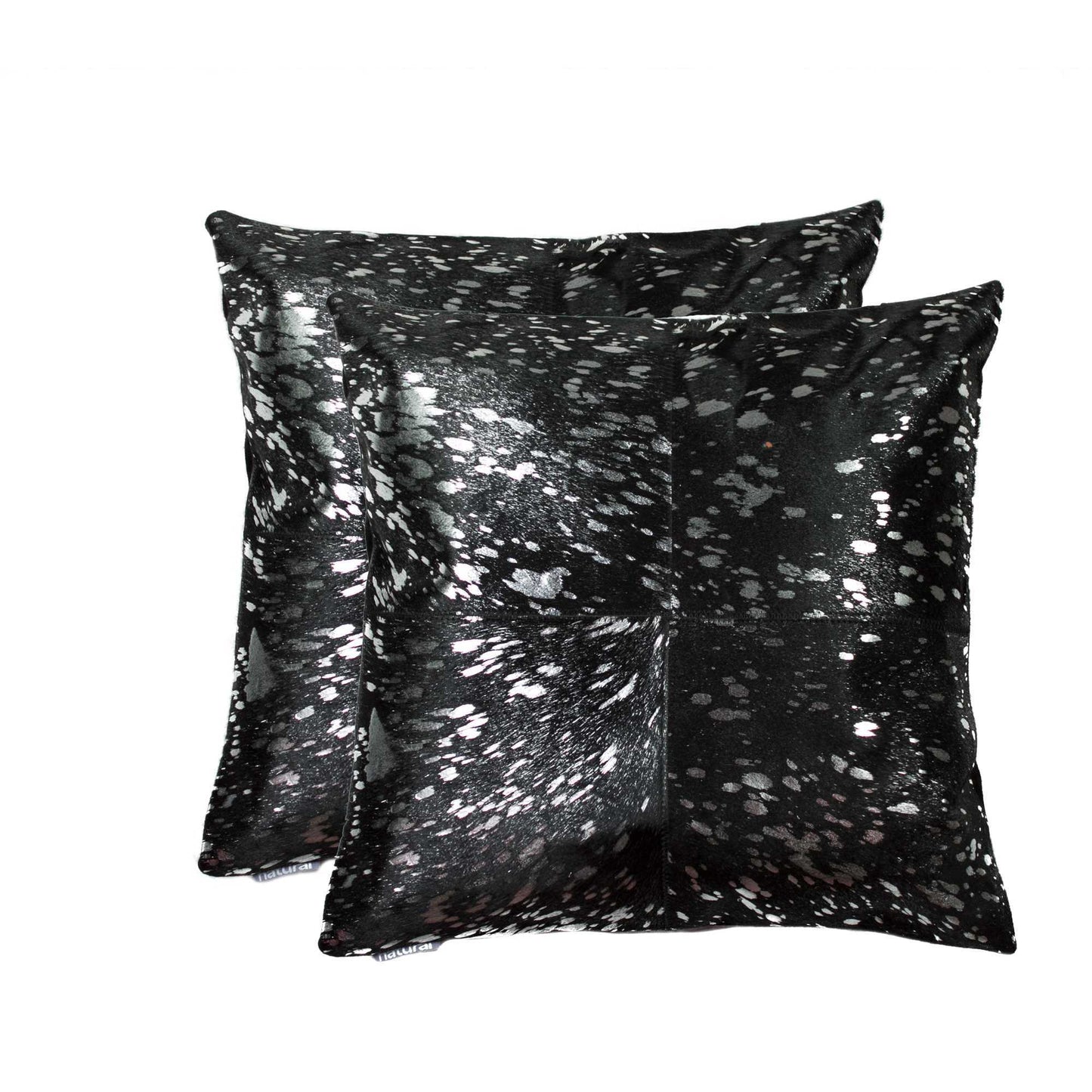 Set of Two 18" Black and Silver Cowhide Throw Pillow