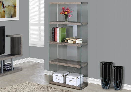 60" Particle Board And Clear Tempered Glass Bookcase