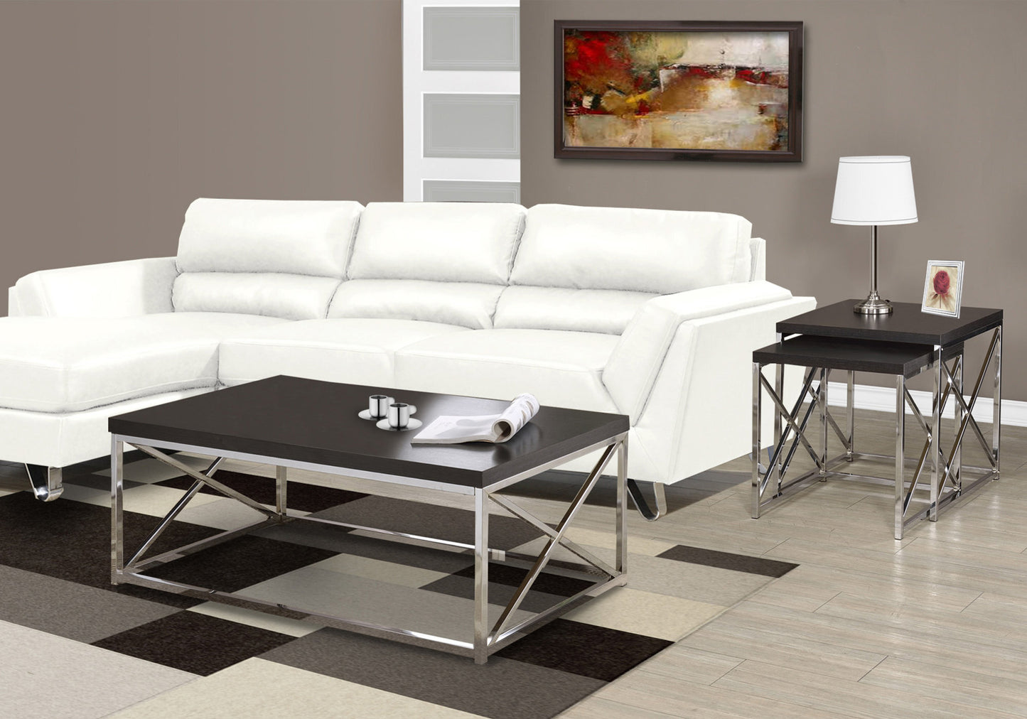 X Trestle Cappuccino and Chrome Coffee Table