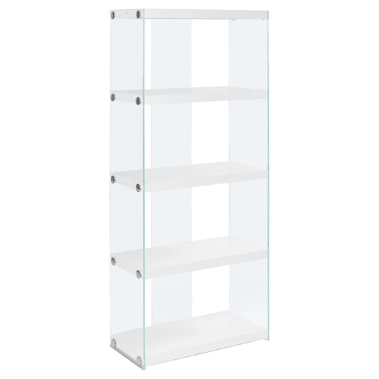 59" White Glass Four Tier Etagere Bookcase