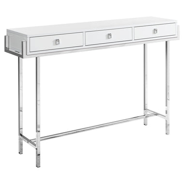 12" X 48" X 31.75" White Particle Board Metal  Accent Table