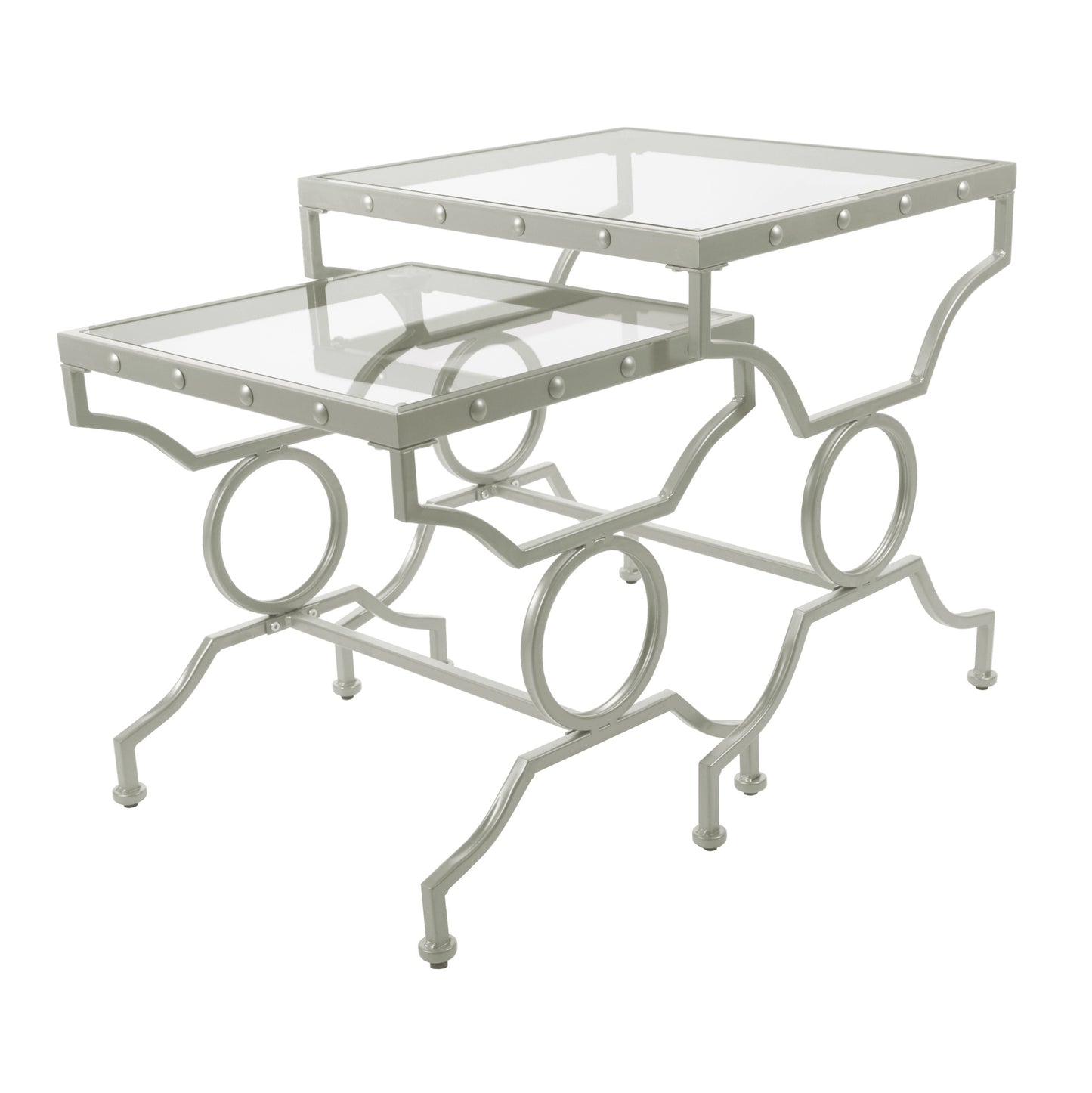 38.5" x 43.5" x 43" Silver Tempered Glass 2pcs Nesting Table Set