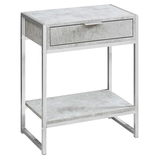 24" Silver And Gray End Table With Drawer And Shelf